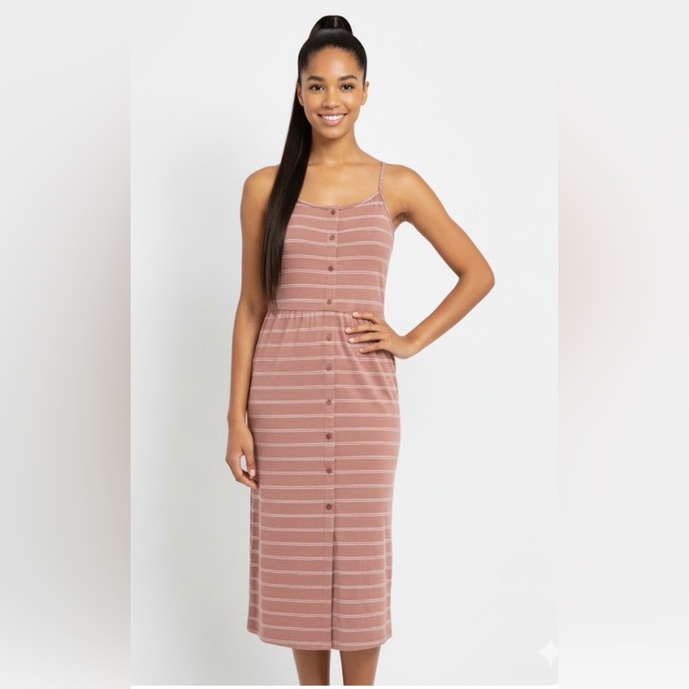 Sundress Button Front Maxi Size Medium Peach White Stretch Girly Ribbed Summer